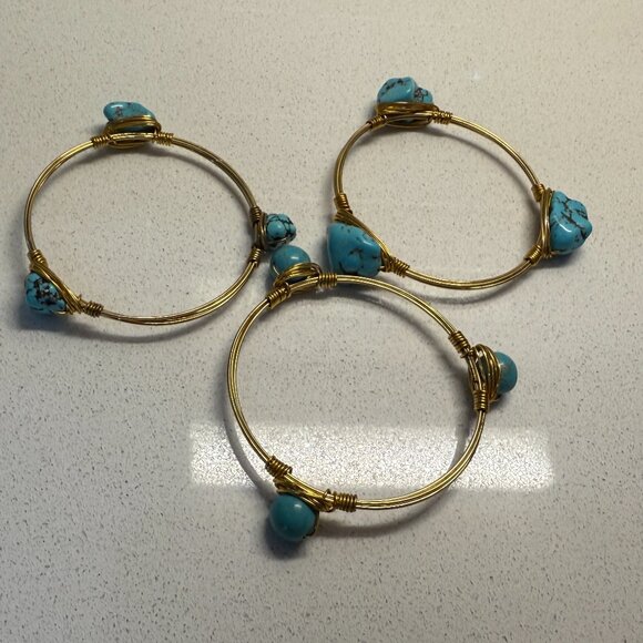 Set of 3 Stone Wire Wrapped Bangle Bracelets - Picture 3 of 5